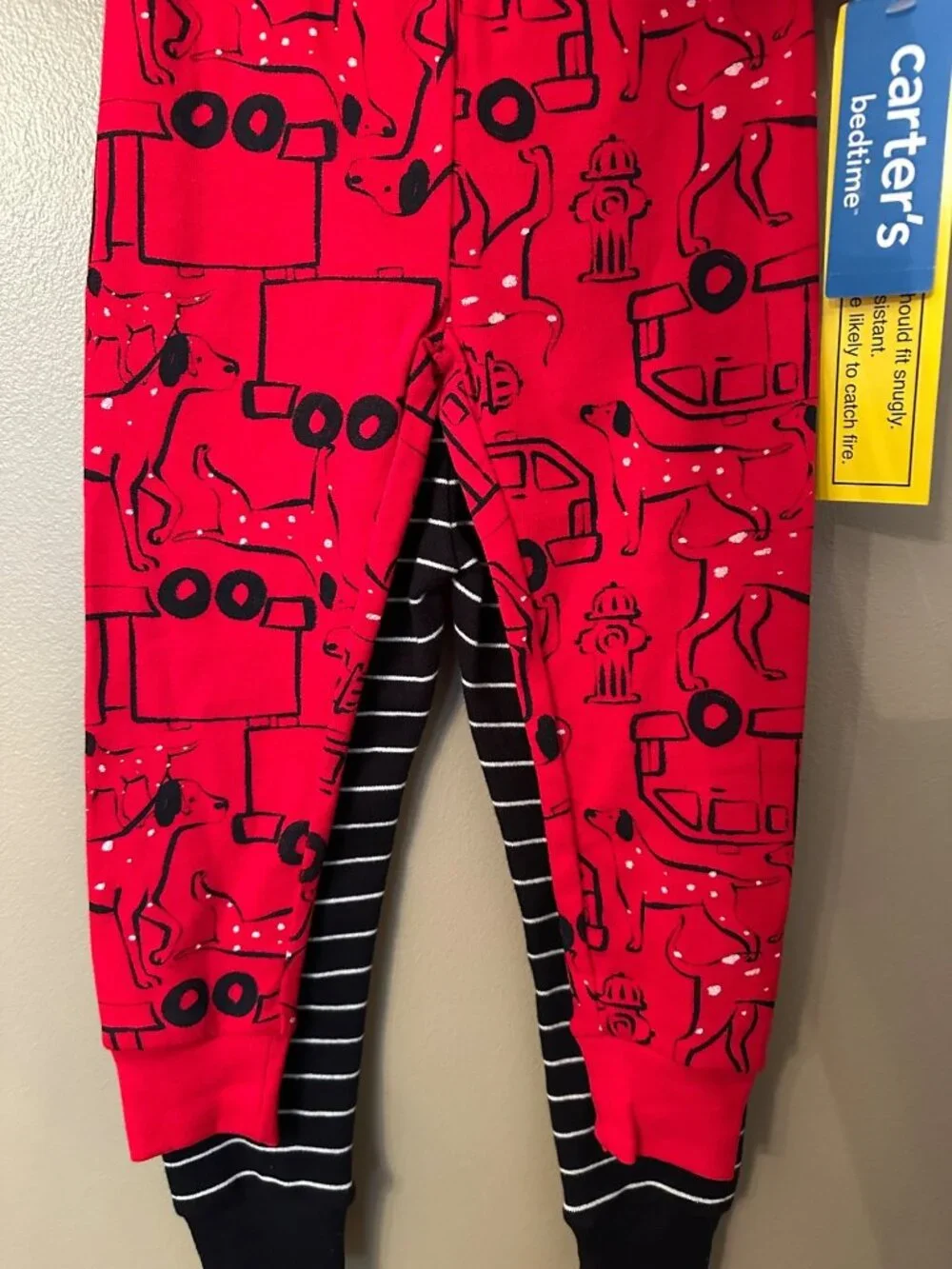 Carters Bedtime 2T Fire Truck 3 Piece Pajama Set Short Sleeve Red Black